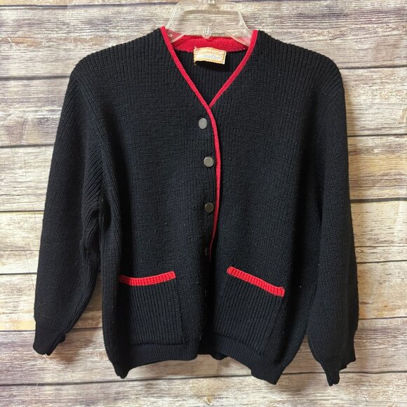 Vintage Victoria by Golden Glow Pure Wool Sweater S Small‎ Cardigan 1960's Black - Picture 1 of 3